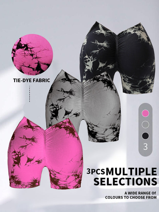 3 PACK Tie Dye A Women Workout Shorts
